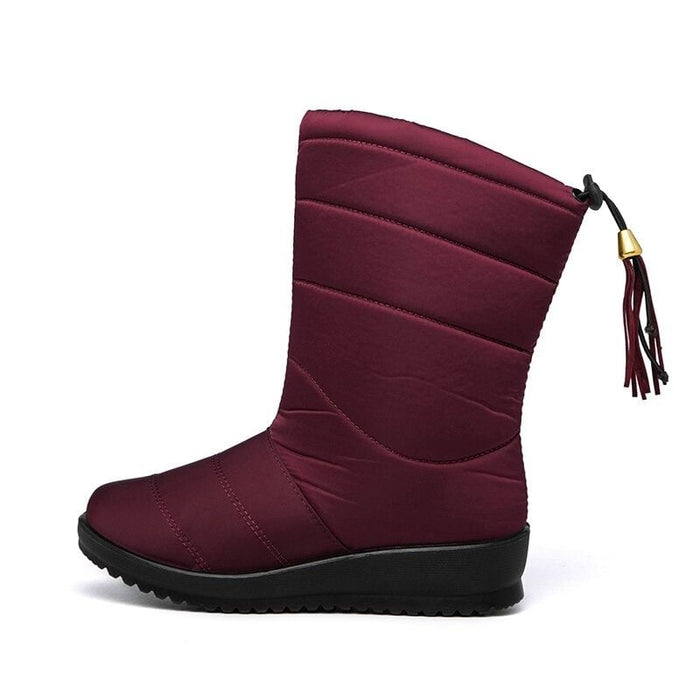 Women's Quilted Mid-Calf Snow Boots with Tassel Detail