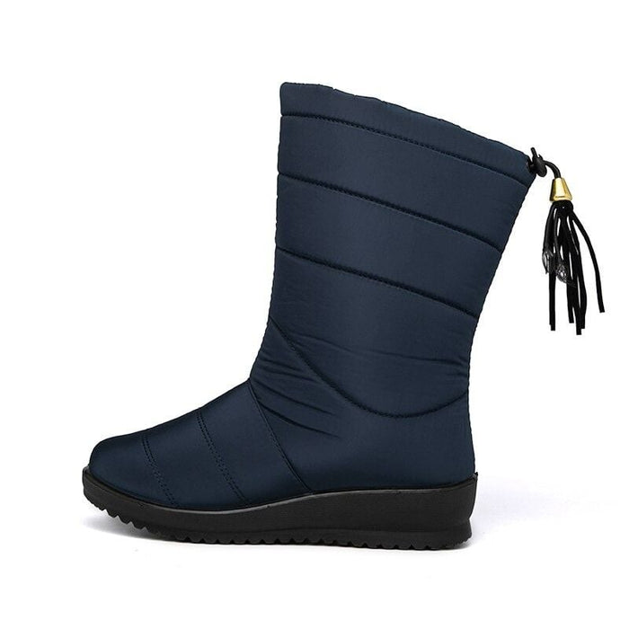 Women's Quilted Mid-Calf Snow Boots with Tassel Detail