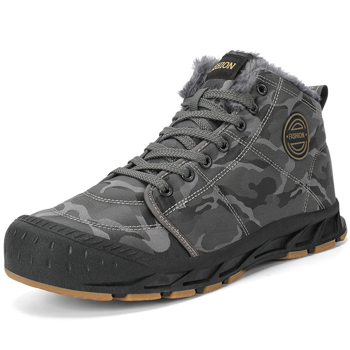 Fleece-Lined Tactical Ankle Boots with Camouflage Print