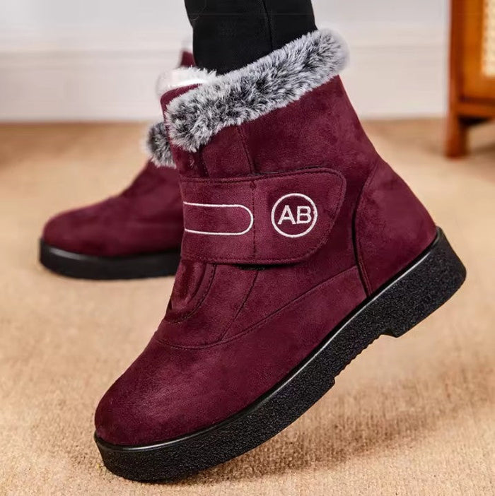 Women's Faux-Fur-Lined Ankle Boots with Hook-Loop Strap