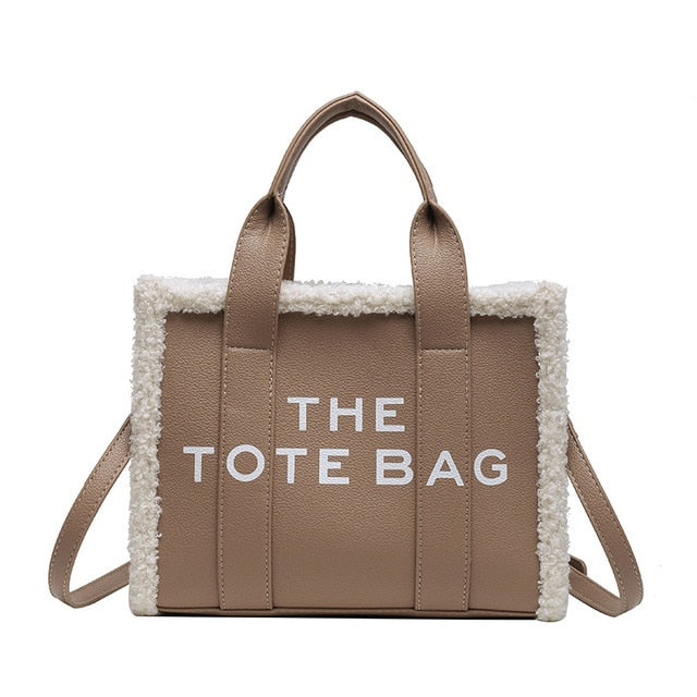 Women's Sherpa-Trim Tote Bag with Crossbody Strap