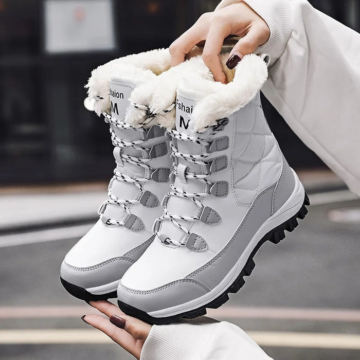 Women's Fleece-Lined Snow Boots Waterproof Lace-Up
