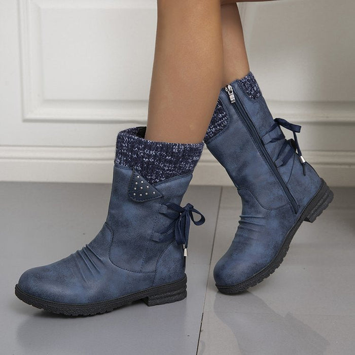 Women's Mid-Calf Winter Boots with Lace-Up Detail
