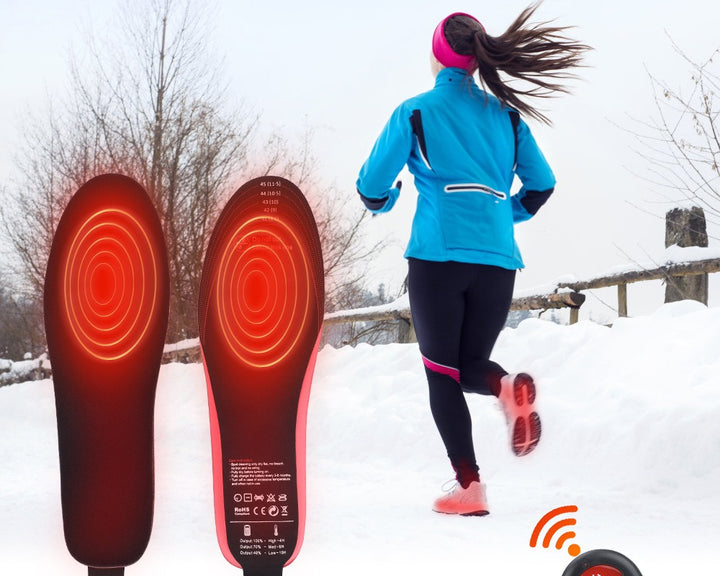 Pair of heated insoles with remote