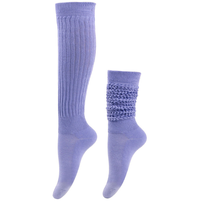Calf-Length Knit Socks with Ribbed Cuff and Cable Detail