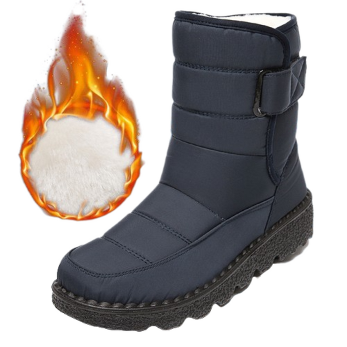 Women's Fur-Lined Waterproof Snow Boots with Hook-and-Loop Closure