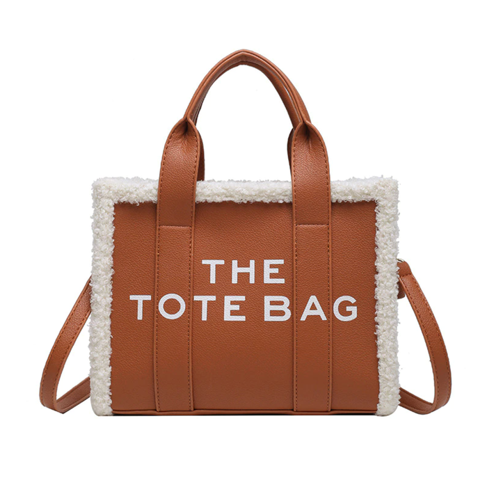 Women's Sherpa-Trim Tote Bag with Crossbody Strap