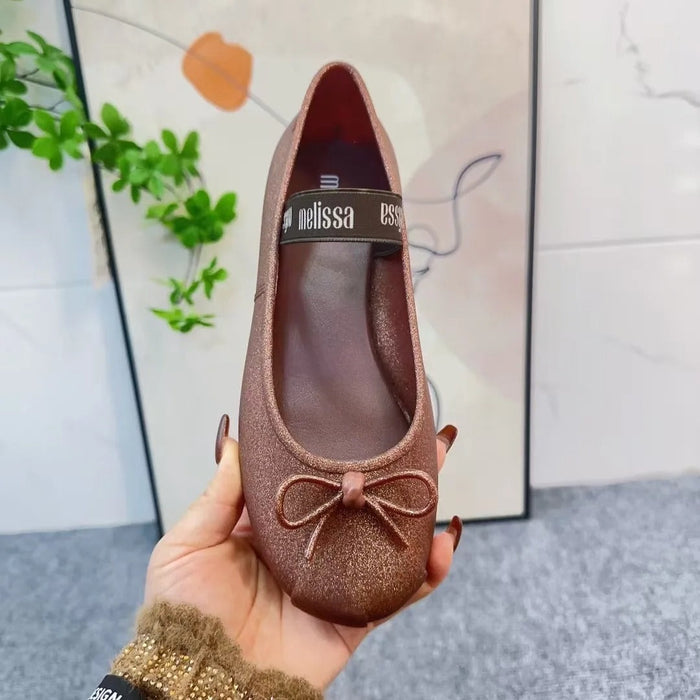 Women's Glitter Ballet Flats with Bow Detail