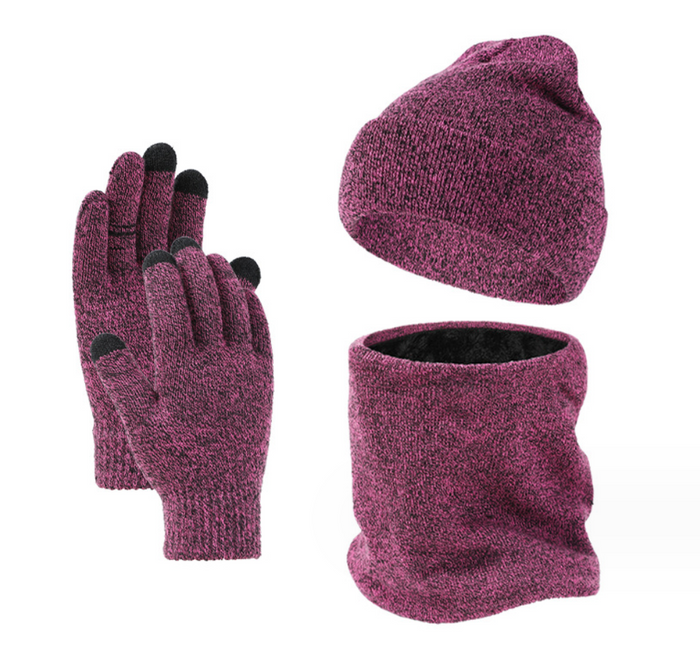 Winter Knit Scarf Hat Glove Set 3-Piece Touchscreen