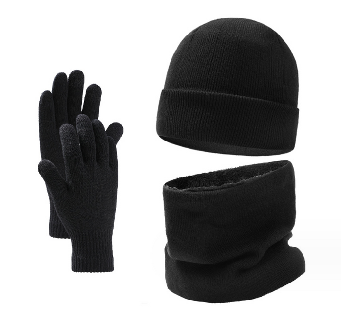 Winter Knit Scarf Hat Glove Set 3-Piece Touchscreen