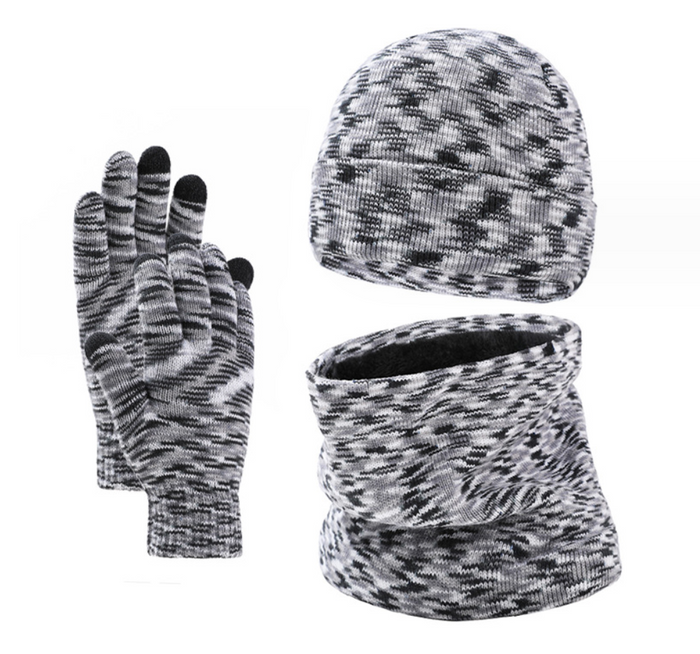 Winter Knit Scarf Hat Glove Set 3-Piece Touchscreen