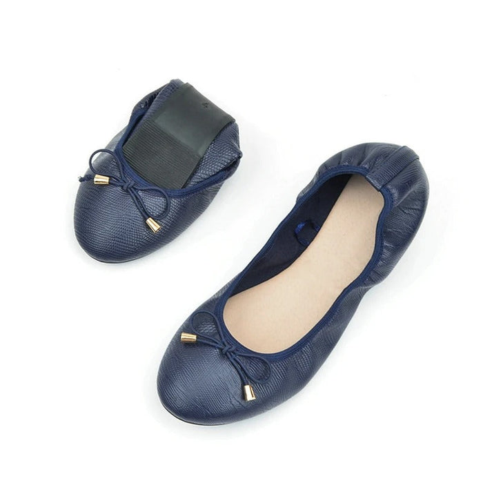 Women's Ballet Flats with Elastic Gathers and Bow Detail