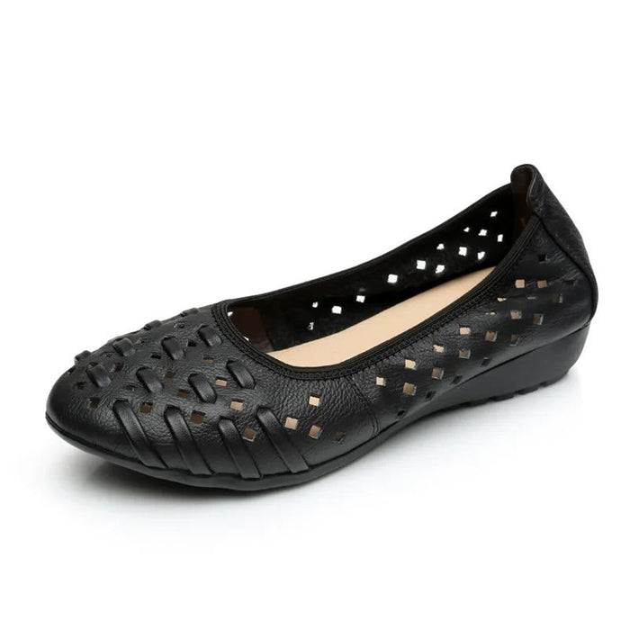 Women's Laser-Cut Ballet Flats with Low Wedge Heel